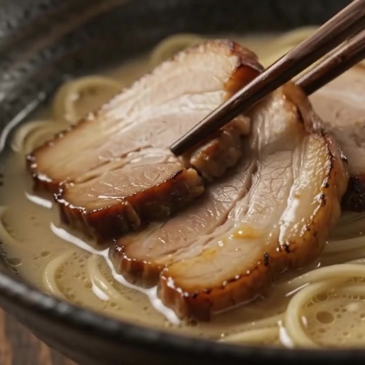 Chashu pork laid on top
